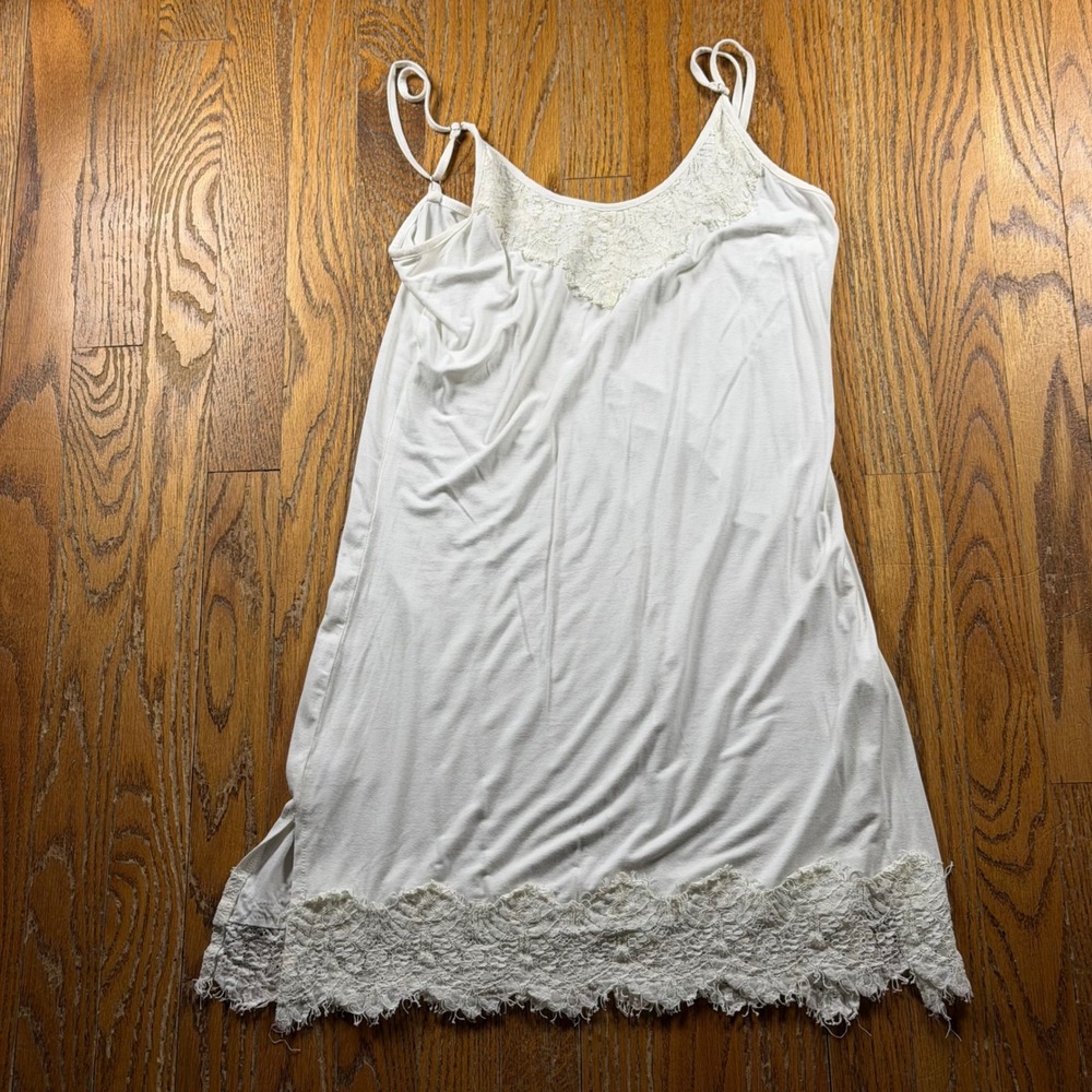 White Lace Trim Slip Camisole Mini Dress Adjustable Straps Size M Monoreno